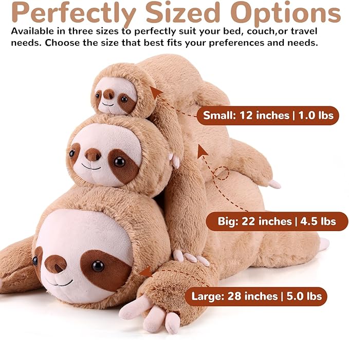 Sloth Weighted Stuffed Animals - 28 Inch 5.0 Pounds Weighted Plushies Sloth Stuffed Animal - Large Plush Pillow - Cute Plush Toy Gifts for Kids & Adults (28" 5.0 lbs)