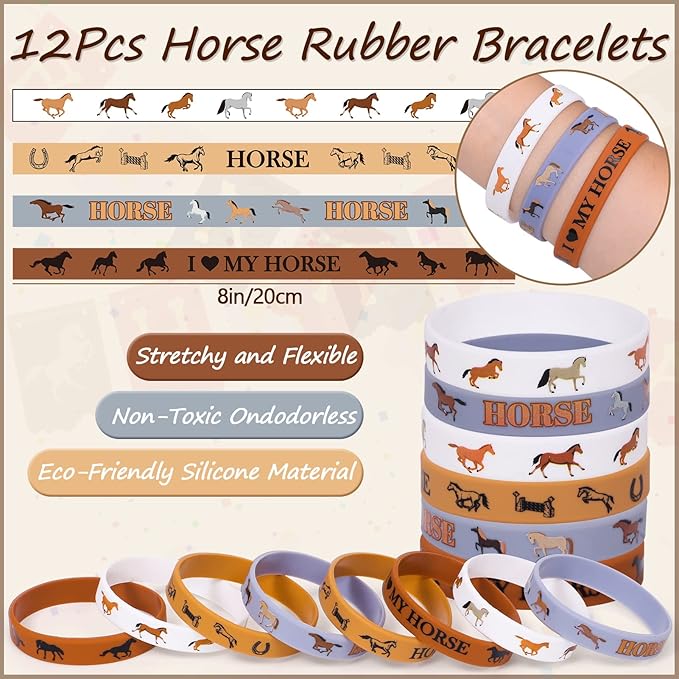 Winrayk 110Pcs Horse Birthday Party Favors Supplies, Non-Woven Gift Bags Mini Figurines Make Your Own Stickers, Gifts Toys Kids Western Cowboy Cowgirl Farm Animals Horse Birthday Party Supplies Decor