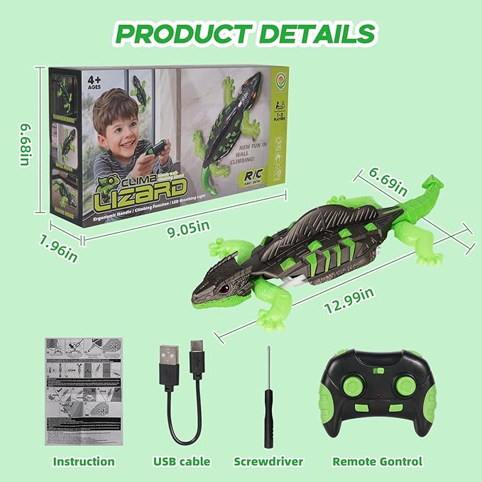 Wall Climbing Lizard, Electric Lizard Toy with Led Glowing Eyes, for Floor and Wall,for 3 4 5 6 7 8 9 10+ Year Old Boys Girls Teens