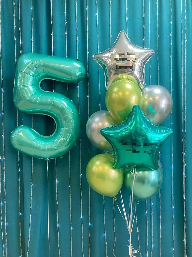 Teal Blue 40 Inch Large Number 5 Birthday Balloon, 2025 Five 5th 15 25 35 50 55 Birthday Celebration Decorations, Teal Blue Foil 5 Mylar Helium Balloons Girl Boy Anniversary Party Supplies