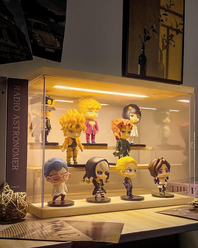 Clear Acrylic Display Case with Light , 3 Tier Display Box Stand Assembly Dustproof Protection Showcase for Collectibles Action Figures (12.6×7×9in; 32×18×23cm)