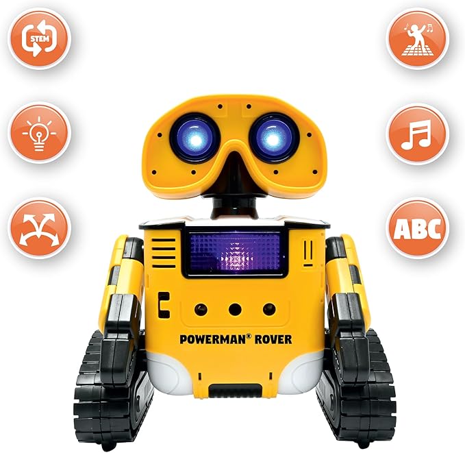 LEXiBOOK, Powerman® Rover, Your Adorable Remote-Controlled Robot Companion, Remote and Gesture Control, Plays Music and Dances, Repeats After You, Light and Sound Effects, STEM programmable, ROB14
