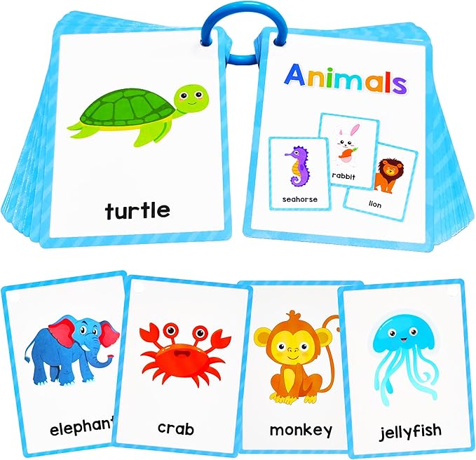 Learning Flashcards Animals, 48 Different Animals Educational Cards, Social Learning Card for Kids