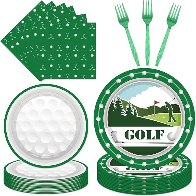 Golf Plates and Napkins Party Supplies -96PCS Golf Themed Birthday Party Decorations Golf Paper Disposable Tableware Set for Birthday Retirement Baby Shower Serve 24 Guests