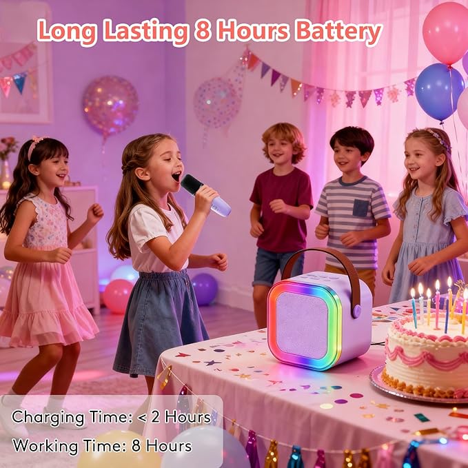 Mini Karaoke Machine for Kids: Portable Singing Machine with 2 Wireless Microphones - Christmas Birthday Gifts for 4 5 6 7 8 Year Old Girls