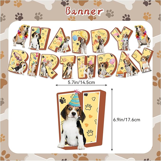 Beagle Theme Party Supplies - Birthday Decorations Including Happy Birthday Banner, Cake Cupcake Toppers, Hanging Swirls, Balloons for Dog Party