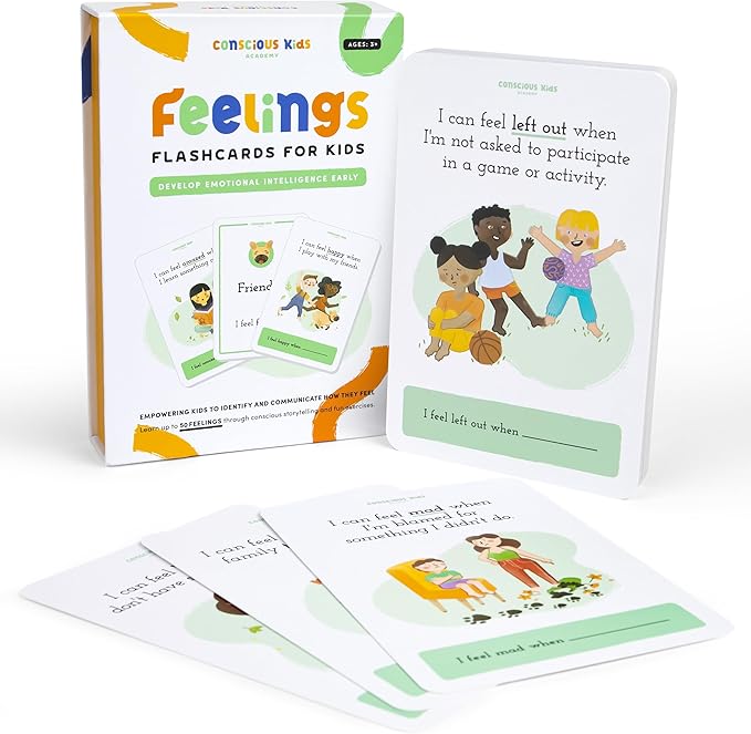 Emotion Cards for Kids - Expression Cards for Toddler to Learn and Communicate Their Emotions - Feeling in a Flash Card, Great Tool for ADHD, Autism, and Therapy | 50 Cards + 4