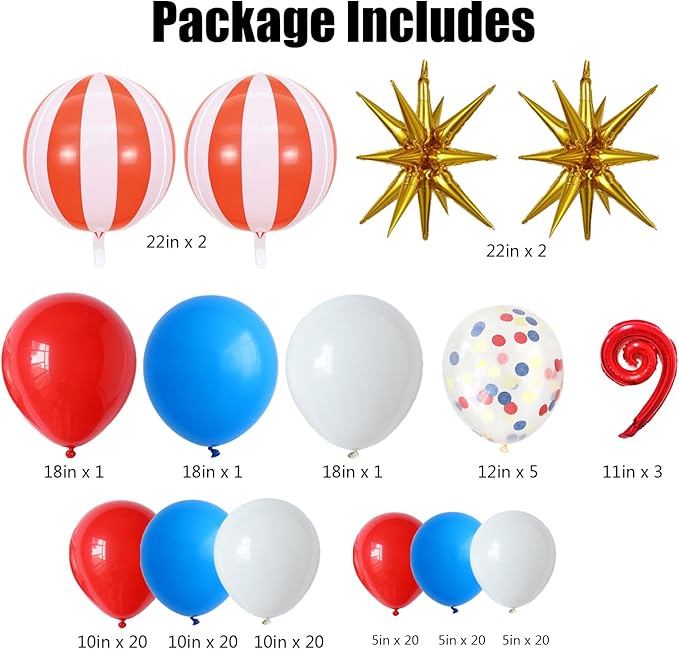 Carnival Decorations Circus Theme Party Decorations, 139PCS Carnival Balloons Arch Garland with 4D Red White Stripe Explosive Star Confetti Balloons for Birthday Carnival Theme Party Decorations