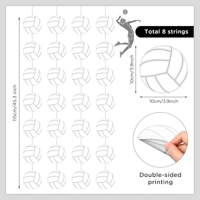 Duraaamo 8 Pack Volleyball Party Banner Decorations Sport Birthday Paper Hanging Cutouts for Sportball Theme Birthday Baby Shower Party Celebrations Supplies Decoration(Volleyball)