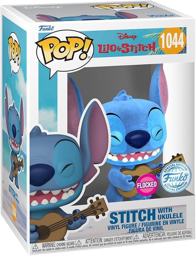 Funko Pop! &Tee: Lilo and Stitch - Ukelele Stitch (Flocked) - Medium - (M) - T-Shirt - Clothes With Collectable Vinyl Minifigure - Gift Idea - Toys and Short Sleeve Top for Adults Unisex Men and Women