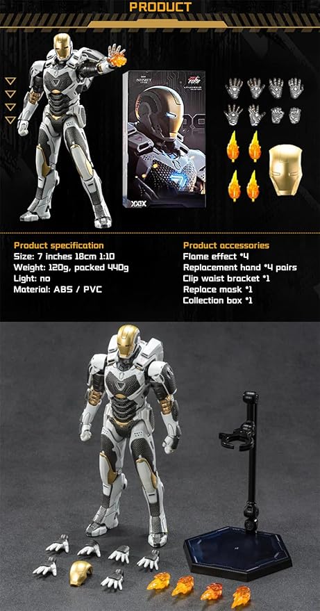 7 Inch Ironmɑn Mark39 Action Figure (1/10 Scale),Exquisite Painting Collectible Toy with Lots of Accessories