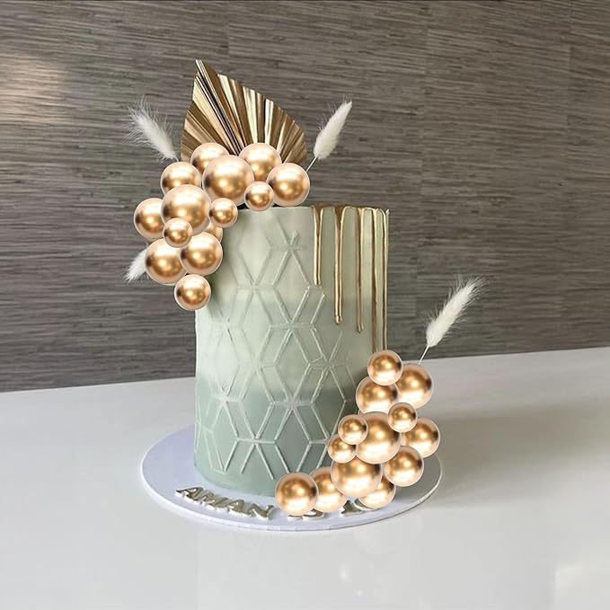 Gyufise 30Pcs Mini Balloon Cake Topper Gold Foam Ball Cake Picks Cupcake Faux Pearl Balls DIY Cake Insert Topper Decoration for Anniversary Graduation Birthday Party Baby Shower Supplies