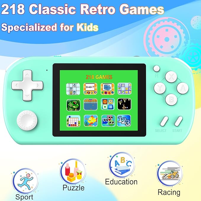 Great Boy Handheld Games for Kids with 218 Retro Video Game 3.0'' Color Screen Rechargeable Arcade Gaming Player,Birthday Xmas Gift (Cyan)