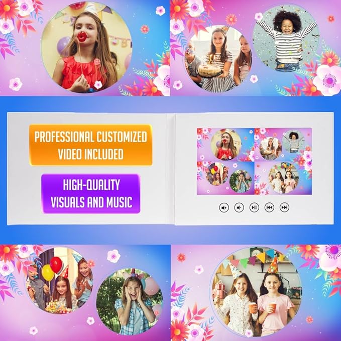 Personalized Birthday Video Card to Girls – Upload Photos to Create a Custom Slideshow – Unique for Daughter, Granddaughter or Niece – 7” Display, 512MB Memory, Rechargeable