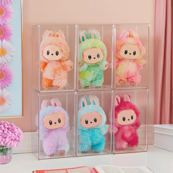 STORi Clear Plastic Stackable Display Case with Lid, Set of 2, Store Figurines, and Plush Collectibles, Box for Action Figures, Made in USA