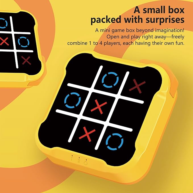Tic Tac Toe Bolt Game, 3-in-1 Handheld Puzzle Console for Memory & Education, Portable Travel Board Games for Kids Adults, All Ages Birthday Gift (Orange)