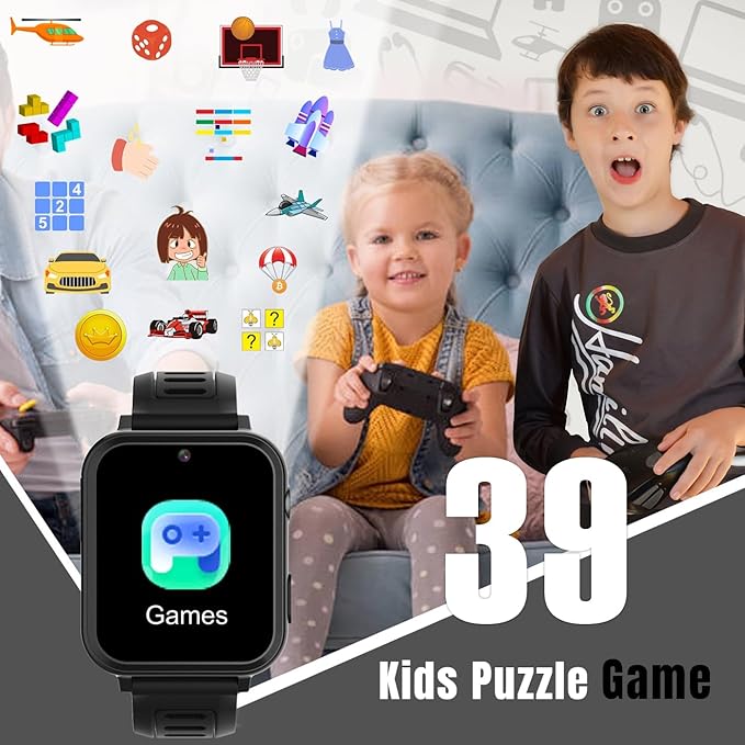 Kids Smart Watch for Boys Girls with Video,Camera,Music Player,39 Games,Pedometer, Alarm Clock, Calculator,Torch, Touch Screen,12/24 hr,Toys for Ages 4-12 Years Old.Birthday Gift for Kids