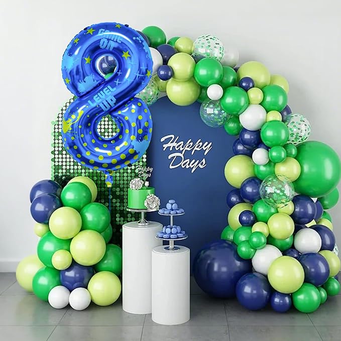 Video Game Birthday Party Decorations, 40inch Blue Video Game Number 8 Foil Balloon for Level Up Games Themed Birthday Party Supplies (8)