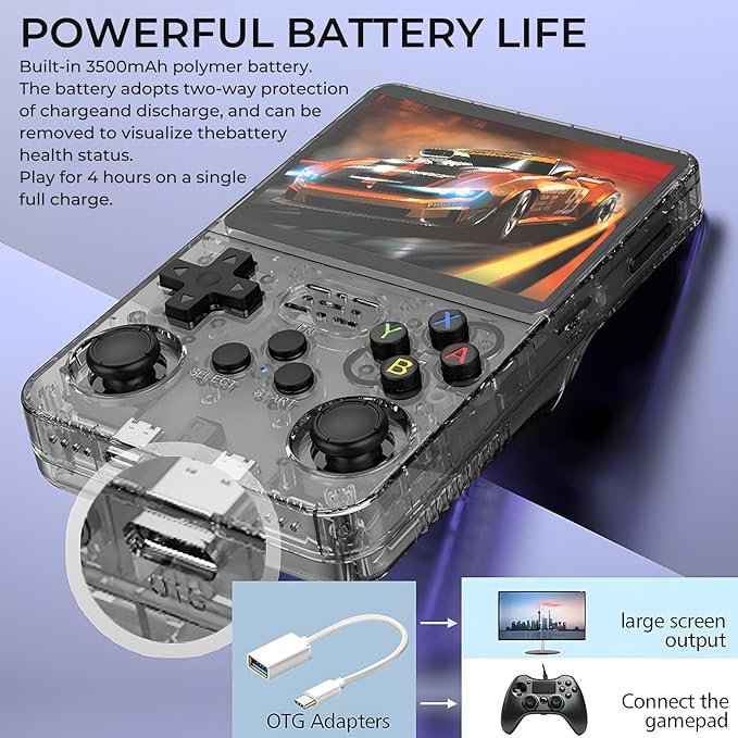 R36s Pro Retro Handheld Game Console, 3.5in IPS , 128GB Preloaded with 40000+Classic Games, Portable Game Console,30 +Game Emulator, Linux System,3500mah Rechargeable Battery