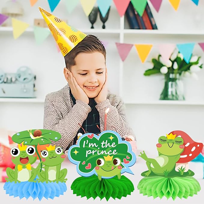9pcs Frog Honeycomb Centerpieces Frog Birthday Party Decoration Cute Frog Table Decoration for Frog Theme Party Baby Shower Supplies