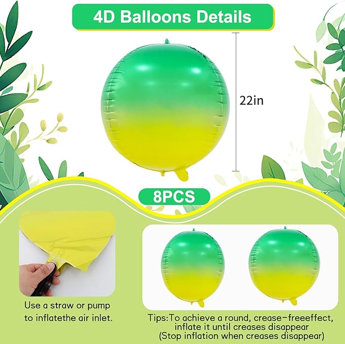 TONIFUL 8Pcs 22Inch Large Colorful Green 4D Giant Round Foil Balloon 4D Metallic Mylar Sephere Balloons for Christmas New Year Birthday Party Graduation Wedding Bridal Shower Decoration Supplies