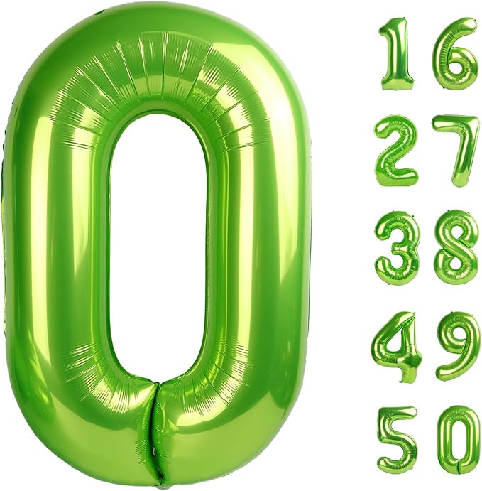 40 Inch Light Green Balloon Number 0 Balloon,Jumbo Mylar Foil Helium Balloon for 10 20 30 40 50 60 70 80 90 100 2025 Birthday Digital Balloons for Birthday Party,Wedding Anniversary Party Decorations
