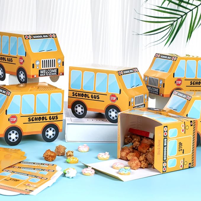 ZOIIWA 12 PCS School Bus Party Treat Boxes School Bus Decorations Back to School Party Favor Boxes First Day of Yellow School Bus Candy Box Birthday Gift Welcome Back to School Classroom Party Decor