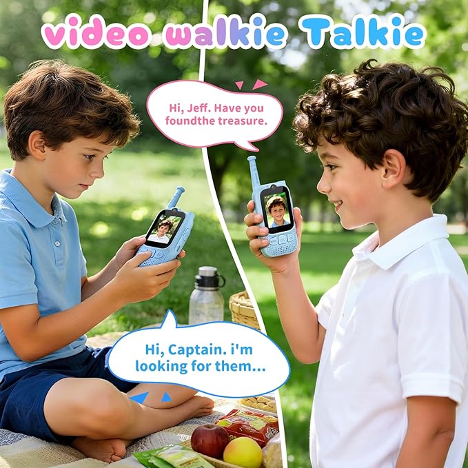 Kids Audio/Video Walkie Talkies, 2 Pack Rechargeable Walkie Talkies for Kids with 2’’ Screen & Camera & Voice Changer, Long Range Boys Girls Toys for Indoor Outdoor Camping Hiking Games (Blue/Blue)