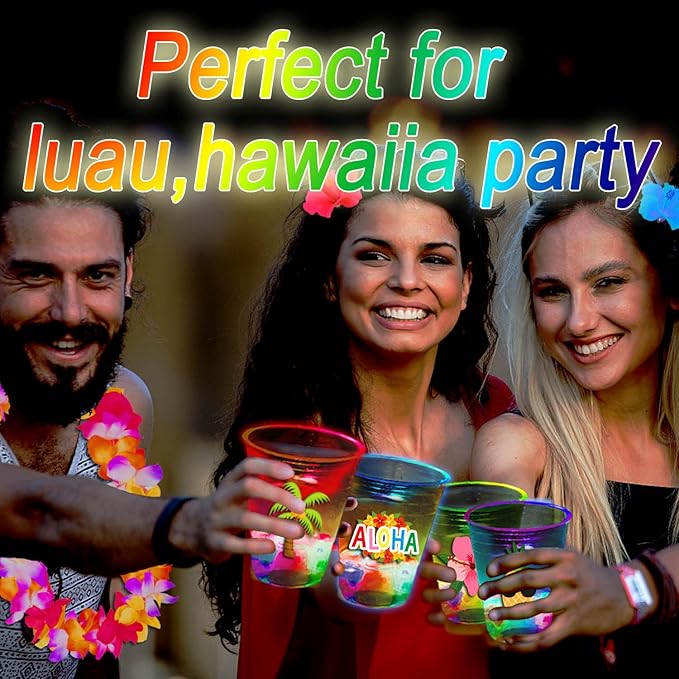 mishunyus 40 Pcs Luau Party Decorations,Glow Luau Cups,Tropical Cups,Glow Luau Party Birthday Decorations,Hawaiian Party Supplies,Hawaiin Party Decor for Luau,Aloha Party Favor,Luau Flamingo Decor