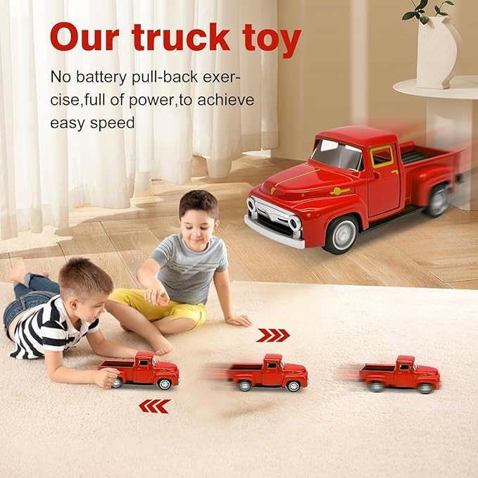 Little Red Truck Toy for Toddlers 2 3 4 5 6 7 8 Year Old Boys Girls,1:32 Alloy Toddlers Car Toy Driveable,Car Door Can Open,Toy Trucks for Kids Easter Christmas Birthday Gifts