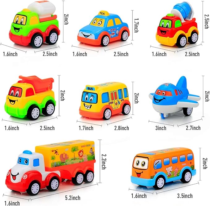 Forty4 9 Pack Cars Toys for 2 3 4 5 Years Old Toddlers Boys & Girls Gift, Big Transport Truck with 8 Small Cute Pull Back Trucks, Carrier Truck with Sound & Light 13.5 * 5.5 inch, 2.5 * 1.6 inch