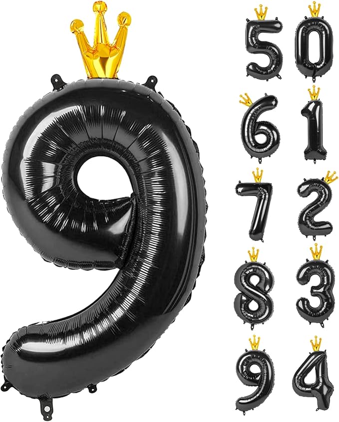 Black 9 Balloon, 40 Inch Number Balloon, Black Party Decorations, Giant Birthday Decorations for 9th 19th 29th 90th, Number 9 Balloon.