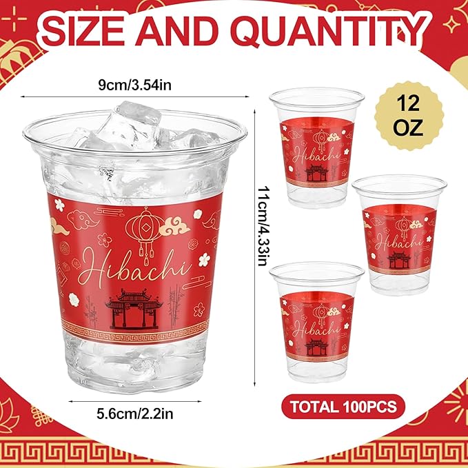 CHENGU 50 Pcs Hibachi Party Supplies Japanese Disposable Cup for Hibachi Japanese Tableware Supplies Decorations New Year Asian Party