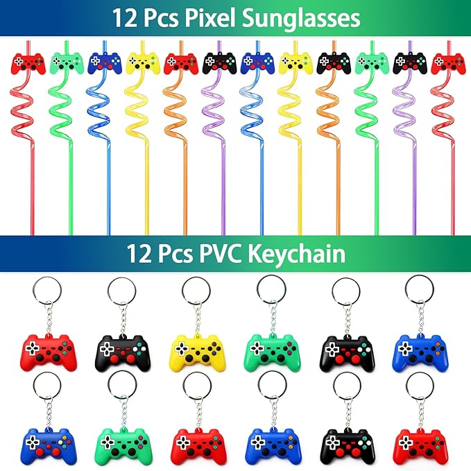 208Pcs Video Game Party Favors Set - 12 Guests, Gamer Goodie Bag Stuffers for Kids Gaming Theme Birthday Party Decorations Supplies & Piñata Fillers (Video Game Party Favors)