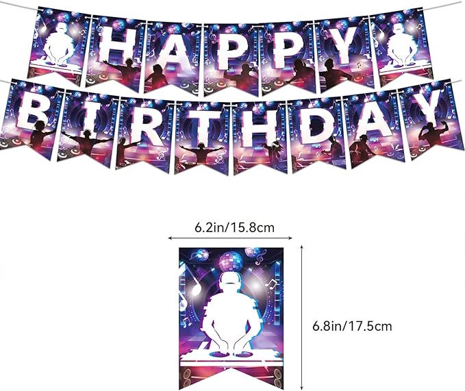 DJ Party Supplies DJ Birthday Party Decorations Includes Happy Birthday Banner Cake Topper Cupcake Toppers Balloons for Rock DJ Theme Birthday Party Music Party