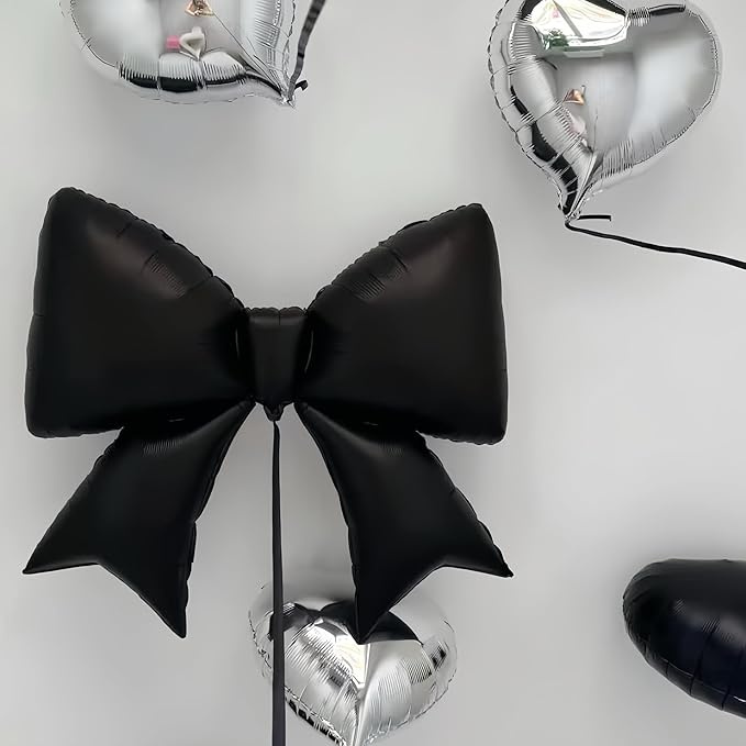4 PCS Black Bow Balloons Decorations 38 inch/Suitable for Retro Classic Party/Gothic Style Luxurious Palace Princess Party/Wedding Party Decorations(Black 4Pcs)