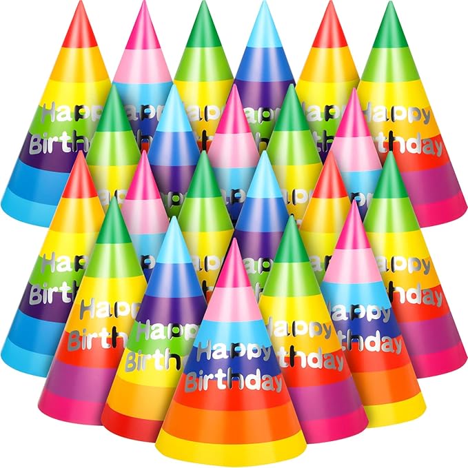 Geyoga 100 Pieces Rainbow Birthday Party Hats for Kids and Adults Colorful Paper Cone Hats Bulk Party Supplies