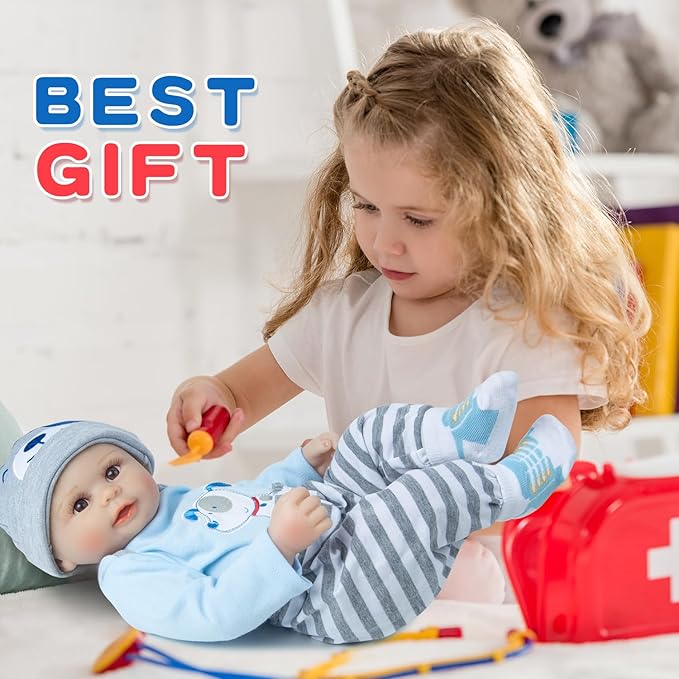 9 Pieces Reborn Baby Doll Clothes Blue Dog Doll Accessories Set for 17-22 Inch Reborn Baby Doll Clothing Gift Sets (Basket+ Blanket)