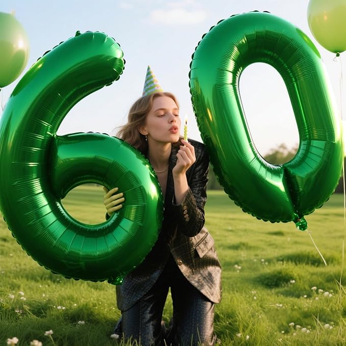 40 Inch Green Number 60 Digital Balloon,Jumbo Mylar Foil Helium Balloon for 60 Balloons for Birthday Party,Wedding Anniversary Party Decorations
