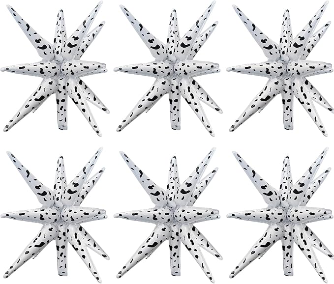 6 Pcs Spots Star Foil Balloons One-Piece 14-Pointed Star Balloon 4D Starburst Cone Mylar Balloon 22inch Christmas Birthday Wedding Wedding Anniversary Party Supplies (Spots)