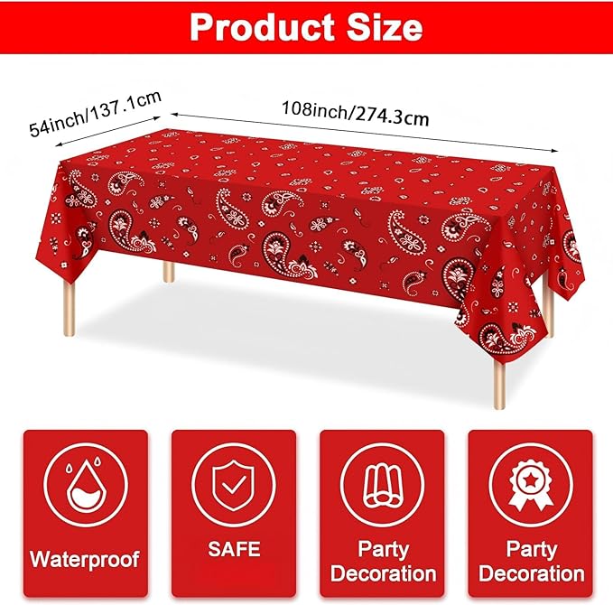 123 Pcs Western Cowboy Party Decorations, Wild West Birthday Decorations Tableware Set, Cups, Plates, Napkins, Banner & Tablecloth for Cowboy Themed Party Ideal for Bbqs, Baby Showers(Red)