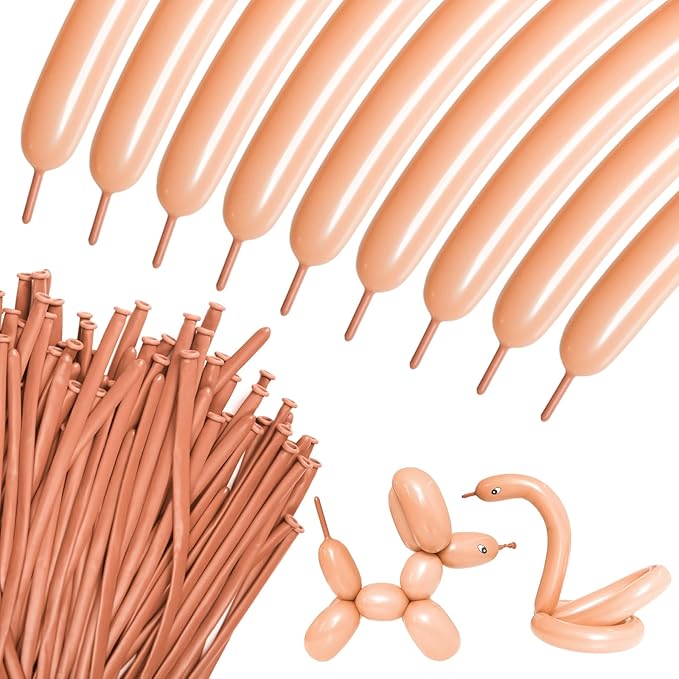 100Pcs Nude 260 Balloons - Long Beige Thickening Latex Tan 260q for Animal Model, Halloween, Weddings, Birthdays, Clowns