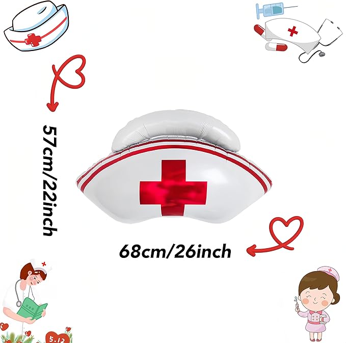 Nurse Cap Balloons 3 PCS/Nurse Party Decorations/Nurse Graduation Decorations/Nursing Graduation Party Supplies/Nursing School Graduation Party Decorations/Nurse Balloons