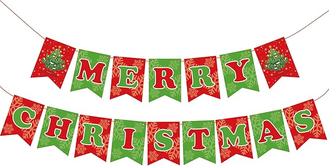 OHOME Christmas Party Decorations - Merry Christmas Banner | CHRISTMAS Decorations for Indoor Outdoor - Xmas Backdrop Garland for Outside | Hanging Party Favors Supplies for Birthday