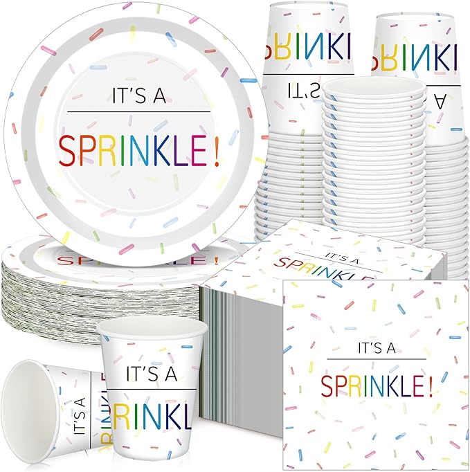 Hushee 200 Pcs It's a Sprinkle Baby Shower Paper Plates Cups Napkins Party Supplies Tableware Set Disposable Cup Napkin for 50 Guest Party Decoration