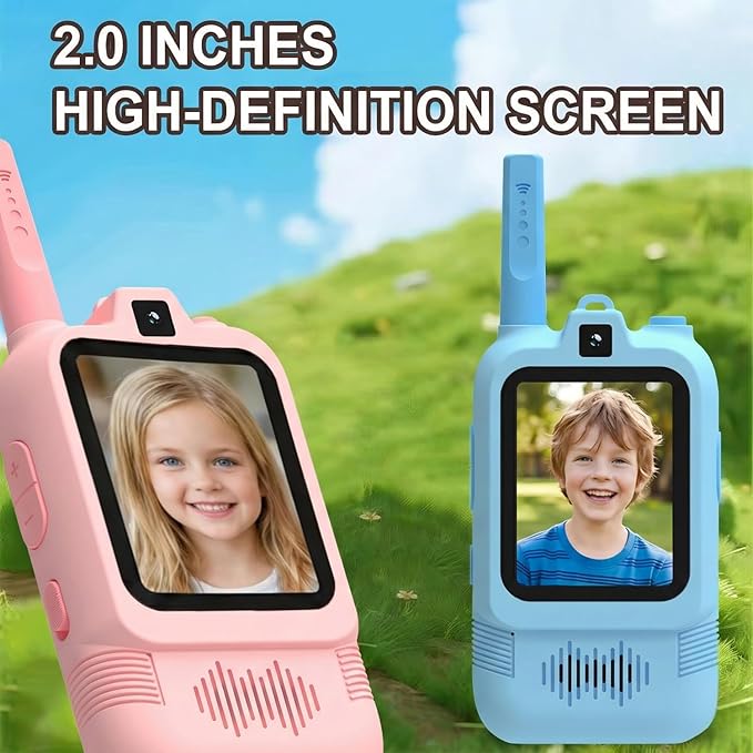 Upgraded Video Walkie Talkies for Kids, Dual Camera Long Range for Selfie & Discovery, Rechargeable 2-Way Radios for Camping Hiking & Backyard, Indoor Outdoor Toys Gifts for Age 3-12 Boys Girls