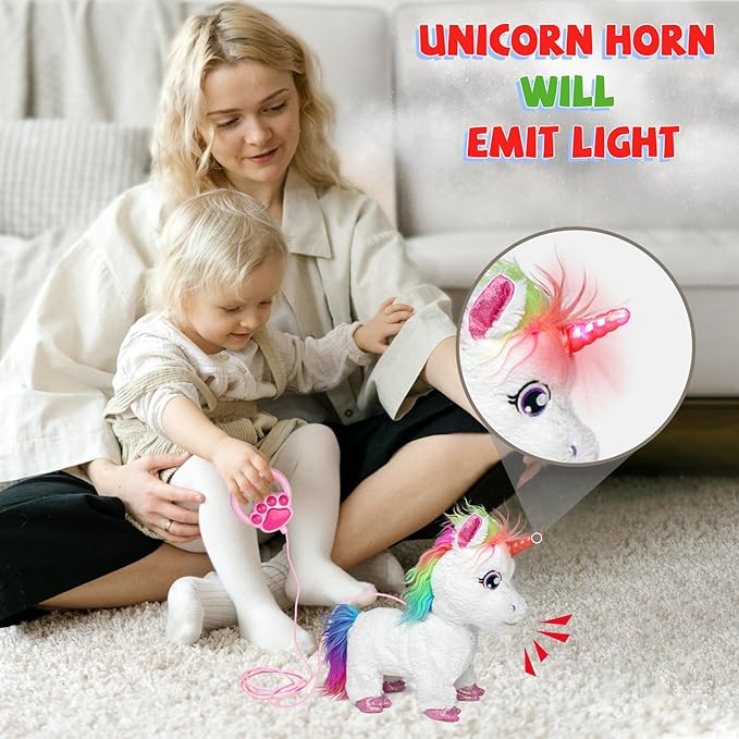 YH YUHUNG 2Pcs Walking and Barking Toy Dog + Unicorn Toy with Remote Control Leash Interactive Electronic Pets for Kids