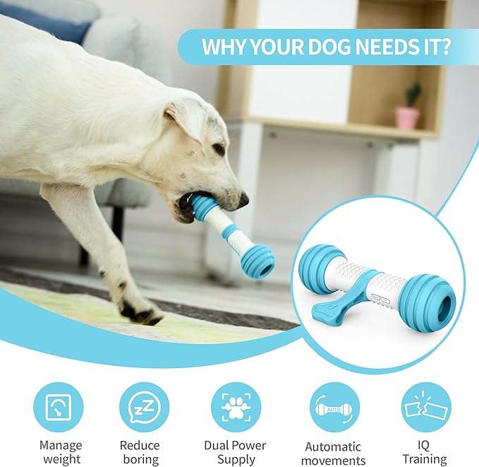 PETGEEK Interactive Dog Toys, Motion Activated Electronic Dog Toy Interactive Dog Bone Toys for Medium Large Dogs, USB Rechargeable Automatic Dog Toy for Boredom and Stimulating (Blue)