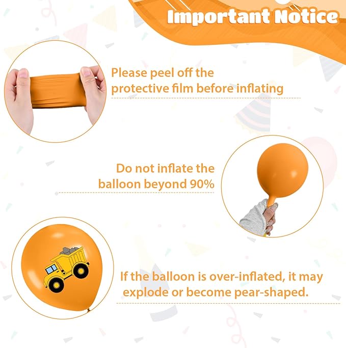 Construction Balloons, 12 Inch Black Yellow Orange Truck Printed Confetti Excavator Balloons for Boy Construction Birthday Party Supplies Excavator Baby Shower Truck Themed Party Decoration Backdrop