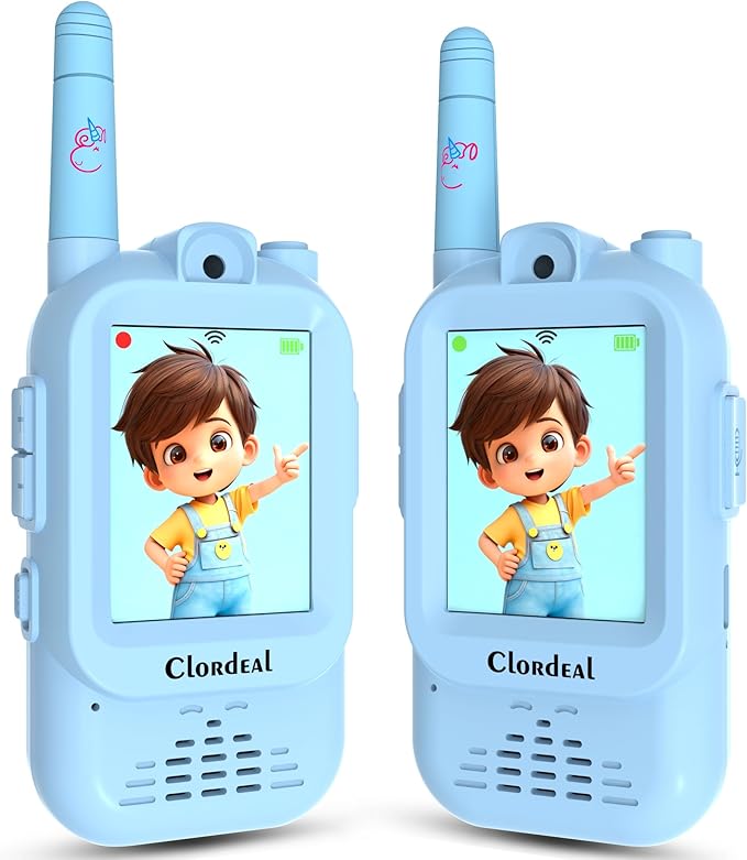 Video Walkie Talkies for Kids with Face-to-Face Video Calls, Voice Changer, Camera & Photo Storage, 500 FT Range, Rechargeable Toy for Boys Girls Ages 3-12 Outdoor Play (2 Pack Blue)